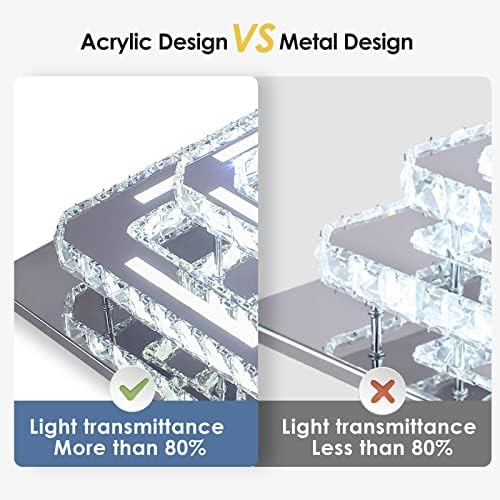 Finktonglan Crystal LED Chandelier Ceiling Light, Modern Square Ceiling Lamp Flush Mount Crystal Lights Fixture for Dining Room Hallway Bedroom Kitchen Hotel Foyer Living Room, Color Changeable