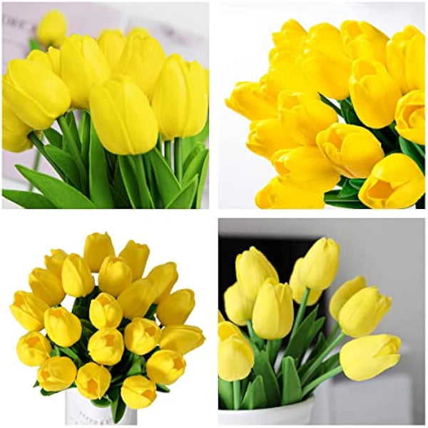 Siganorpy 10 Pcs Artificial Tulips Flowers Fake Flowers Latex Tulips Real Touch for Party Home Wedding Decoration Room Wedding Home Decor (Yellow)
