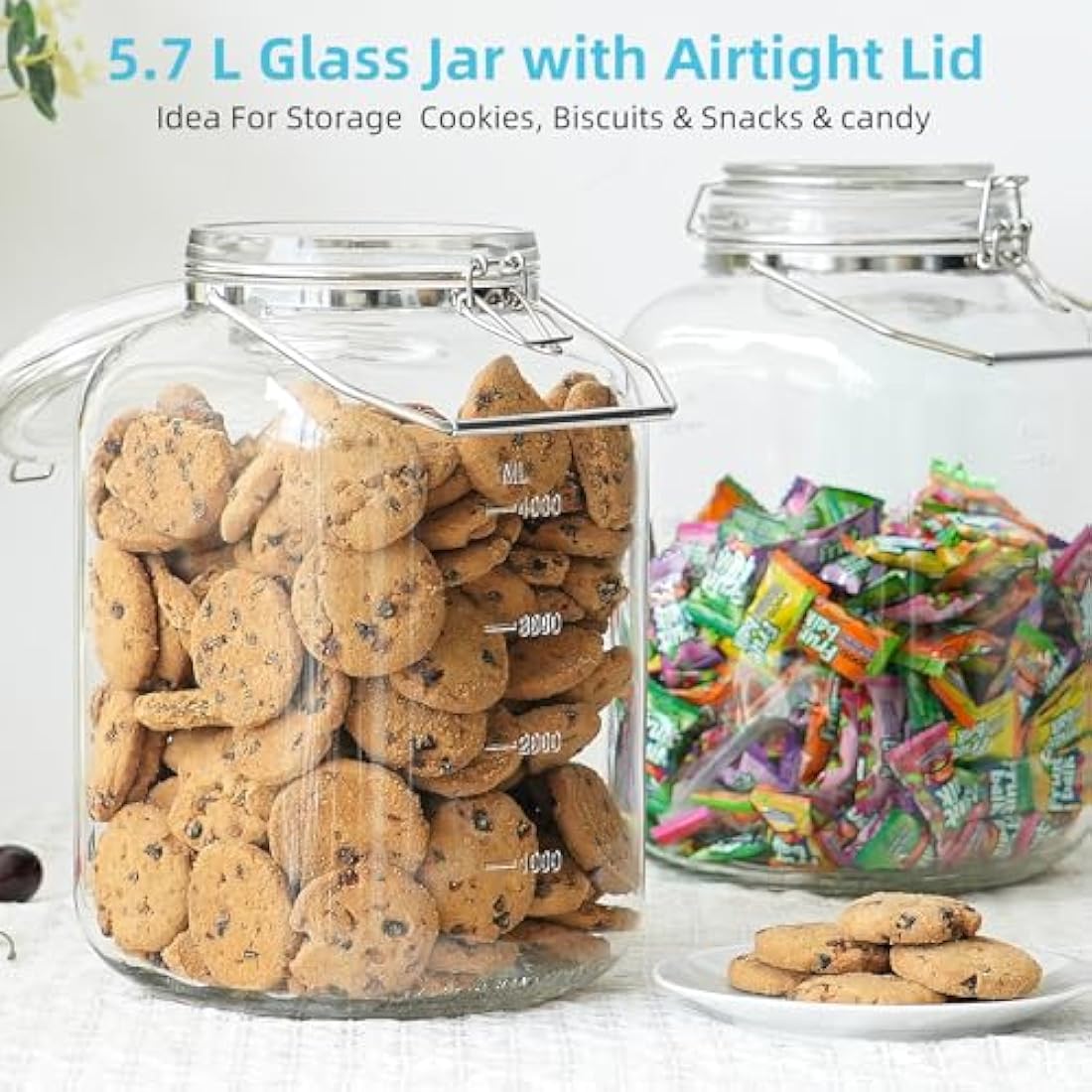 Absovetu Large Clip Top Glass Storage Jar with Lid Airtight 5.7 Litre - Wide Mouth Mason Jar with Handle for Pasta Rice Pickle Cookie Sweet Biscuit Storage Containers