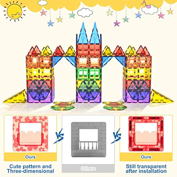 60 PCS Magnetic Building Tiles STEM Magnetic Blocks Sensory Toys Kids Games Magnet Building Toys for Boys and Girls Aged 3+, Kids Brain Development Preschool Kindergarten Toddler Toys