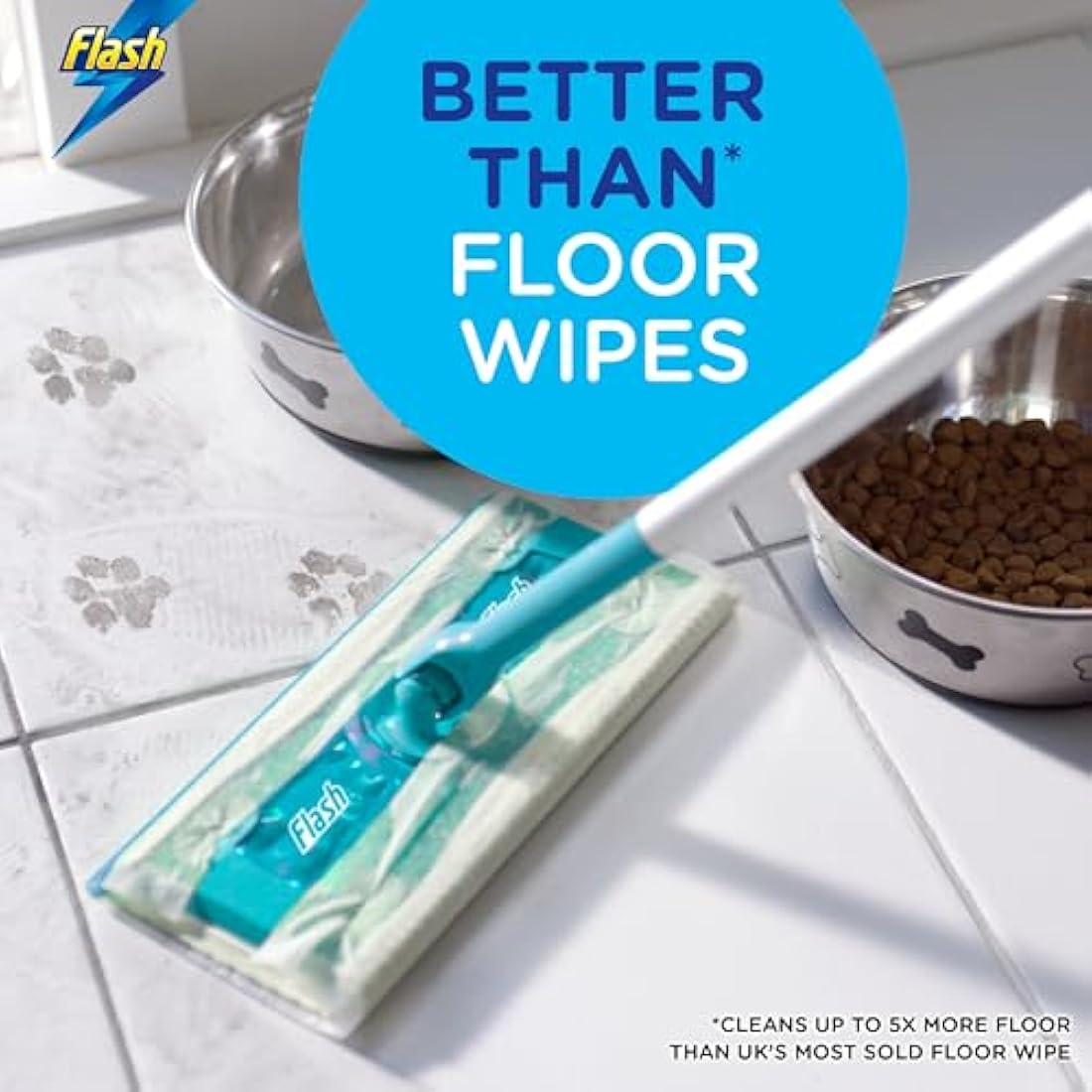 Flash Speedmop Floor Cleaner Starter Kit, Fast Easy & Hygienic (1 Handle + 4 Wet & 4 Dry Refills), Trap & Lock Daily Dirt, Grease & Grime Without Getting Down On Your Knees