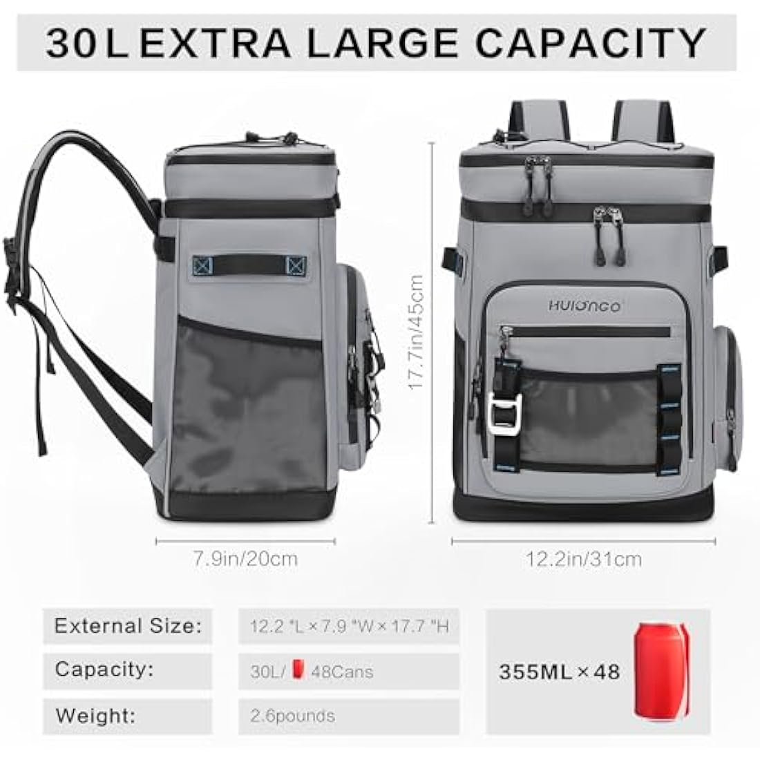 Hulongo Large Waterproof Insulated Cooler Backpack for Men & Women, Leak Proof Cooler Backpack