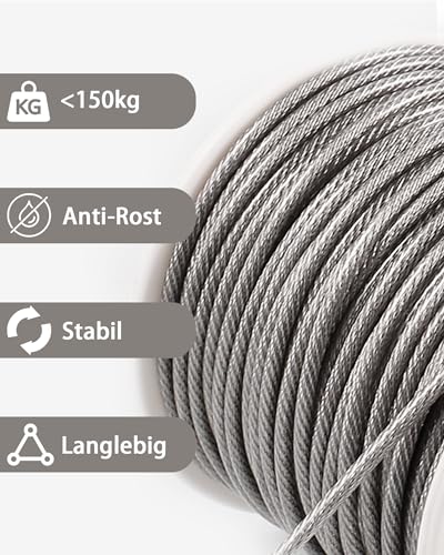 JIZZU 37PCS Garden Wire for Climbing Plants, 30M 304 Stainless Steel Wires with Vine Eyes, 2mm Garden Wire Heavy Duty with Turnbuckle Wires Tensioner, Wire Rope Kit for Outdoor Hanging, Fence