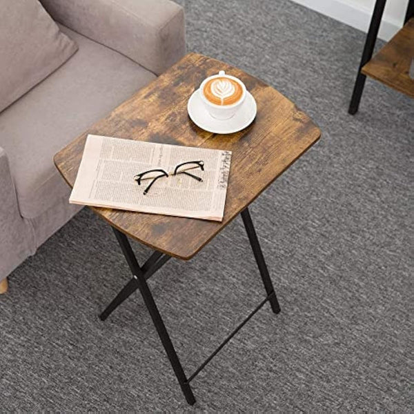 HOOBRO Side Table, Folding Tray Table, Snack Dinner Tables for Eating at Couch, Sofa End Table for Small Space, Living Room, Industrial, Easy Storage, Stable Metal Frame, Rustic Brown EBF17BZ01