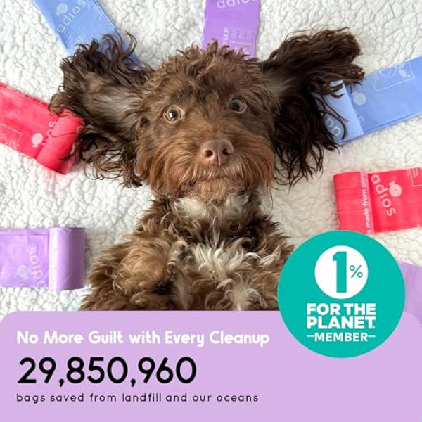 Adios - Compostable Dog Poop Bags, 360 Count (24 Rolls) - Rainbow Colours - Extra Thick, Leakproof, Odour Proof Dog Waste Bags - Made from Compostable Cornstarch - Easy Tear Rolls, Packaging May Vary