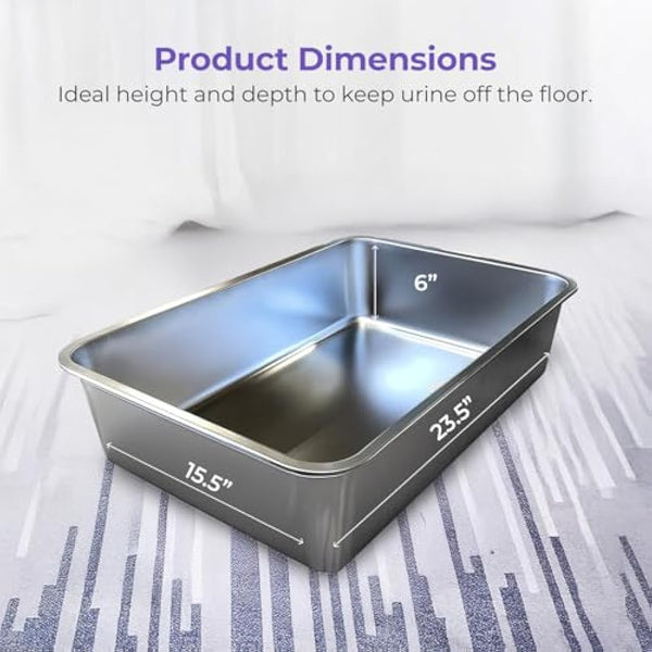 iPrimio Non-Stick Plated Stainless Steel XL Cat Litter Box - Extra Large High-Sided Litterbox for Big Cats - Never Absorbs Odor, Stains, or Rusts - Easy Cleaning Cat Litter Tray (1 Teflon-Coated Pan)