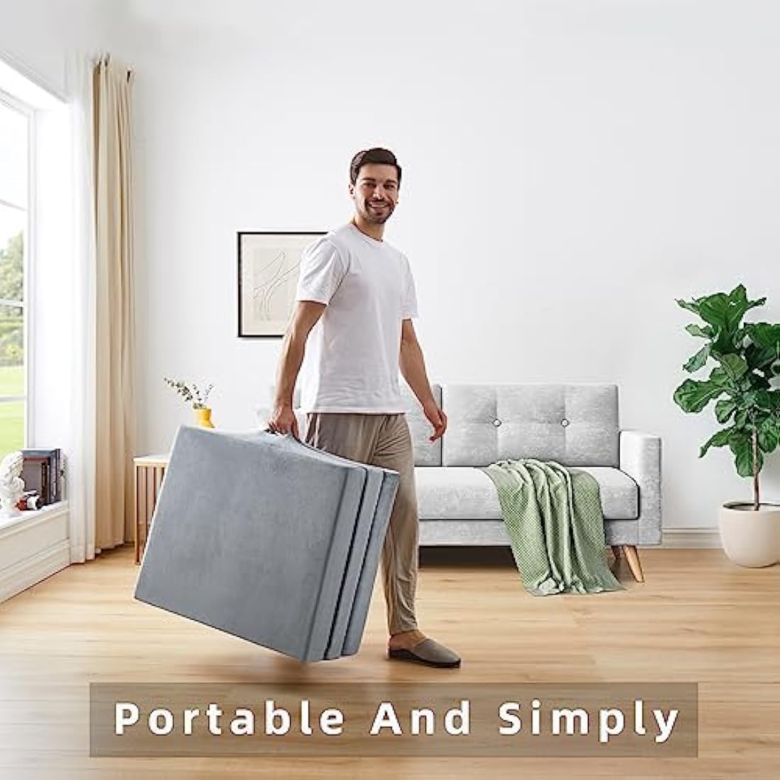 Jamdok 10CM Single Memory Foam Folding Sleeping Pad,Trifold Mattress,Machine Washable Cover, Foldable Floor Mattress Topper,Guest Bed for Adult,Camping Mat