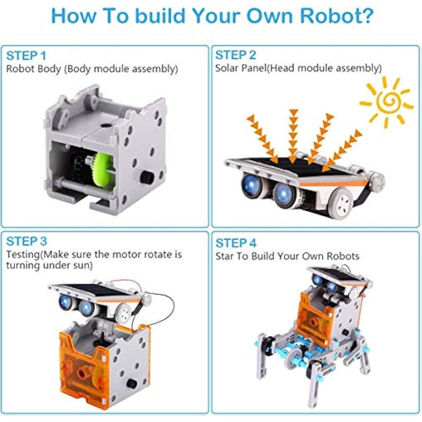ACELIFE STEM Solar Robot Toy 12-in-1 Educational Science Kit DIY Building Toy Construction Engineering Set for Kids Age 8-12 Boys & Girls Birthday, Solar Powered Toy-Grey