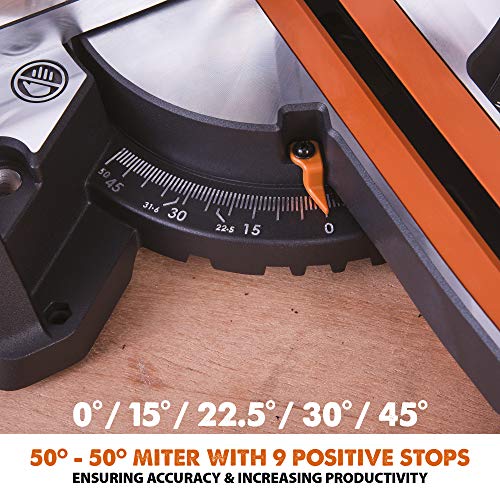 Evolution Power Tools R210SMS+ Sliding Mitre Saw With Multi-Material Cutting, Cuts Wood, Metal, Plastic & More, 45° Bevel, 50° Mitre, 230mm Slide, 1500 W (230 V)