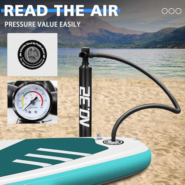 10ft / 3m Inflatable Stand Up Paddle Board | Inflatable SUP Board Beginner's Surfboard Kit w/Adjustable Paddle | Air Pump w/Pressure Guage | Repair Kit | Premium Leash & Carry Backpack