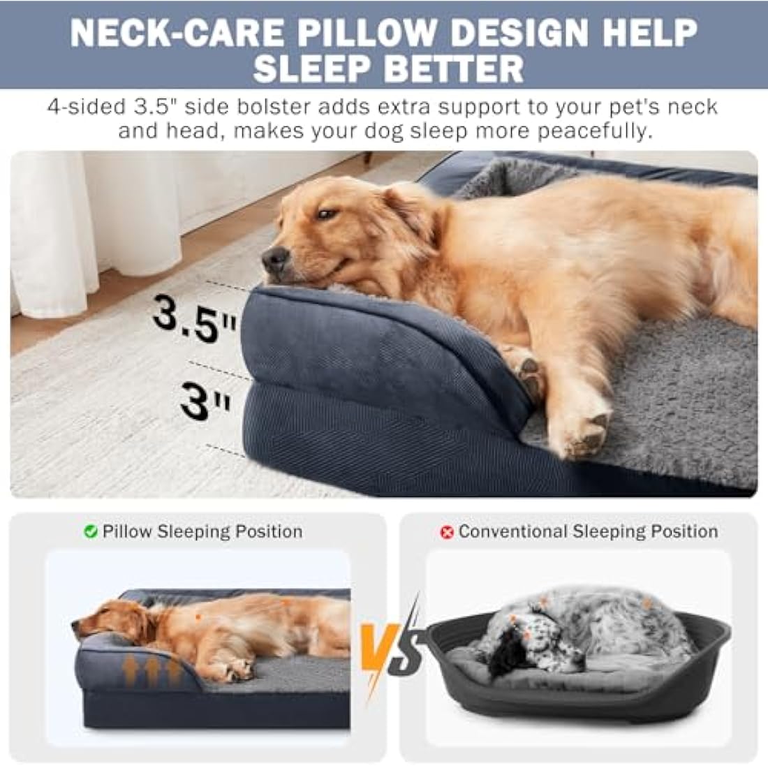 JOEJOY Large Dog Bed, Orthopedic Memory Foam Dog Beds, Washable Pet Bed, Grey, Fits up to 50lbs, Good for Doberman Pinscher, Sheltie, Border Collie, Australian Herding Dog