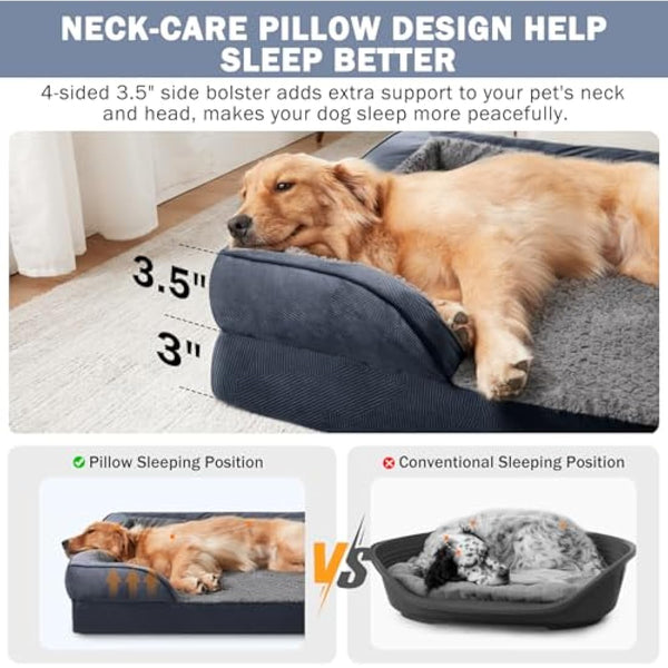 JOEJOY Large Dog Bed, Orthopedic Memory Foam Dog Beds, Washable Pet Bed, Grey, Fits up to 50lbs, Good for Doberman Pinscher, Sheltie, Border Collie, Australian Herding Dog