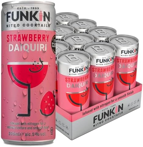 Funkin Strawberry Daiquiri Pre-Mixed Cocktail Cans 200 ml (Case of 12) | Premium Ready to Drink Cocktails - Bar Quality Drinks Made with Real Fruit and Nitro Infused