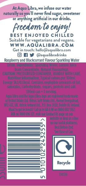 AQUA LIBRA Raspberry & Blackcurrant 330ML, Pack of 12