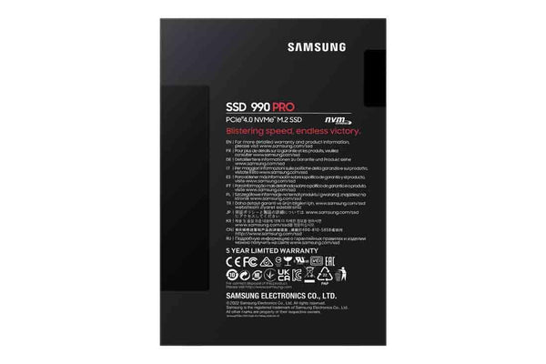 Samsung 990 PRO NVMe M.2 SSD, 2 TB, PCIe 4.0, 7,450 MB/s read, 6,900 MB/s write, Internal SSD, For gaming and video editing, MZ-V9P2T0BW