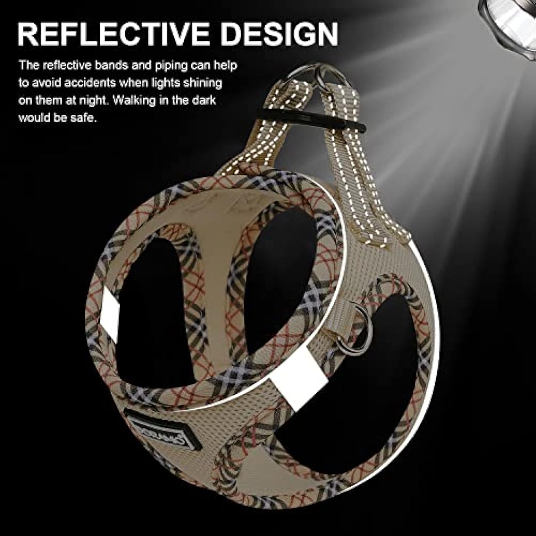 DORAMIO Step-in Dog Harness and Leash Set, Soft Mesh No-Chock Reflective Breathable Easy Walk Lightweight Vest Harnesses with Safety Buckle for Small Dogs, Cats, Puppies (Beige, XL)