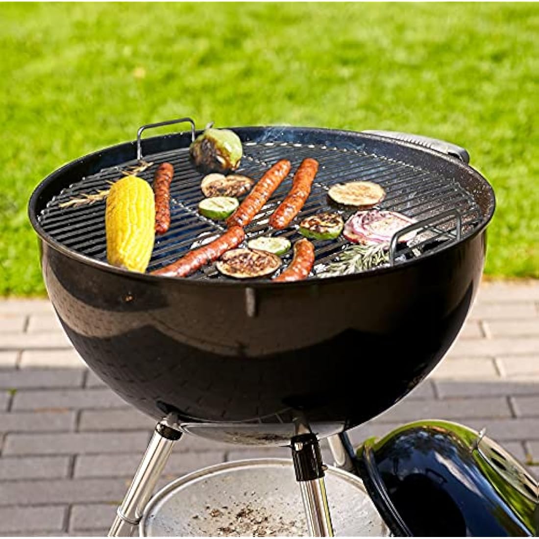 huanniu 304 Stainless Steel Round Cooking Grate with Handle, 54.5 cm Diameter for 57 cm Charcoal Barbecues e.g. Weber, Grill Grates Kettle Grill 57 cm, with Grill Clips