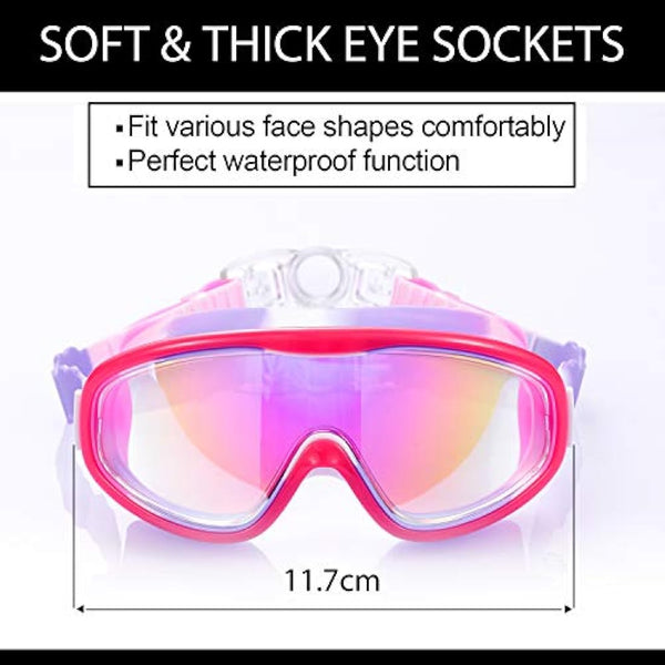 Yizerel 2 Pack Kids Swim Goggles, Swimming Glasses with Electroplating for Children and Early Teens from 3 to 15 Years Old, Wide Vision, Anti-Fog, Waterproof, UV Protection (Set of 2)