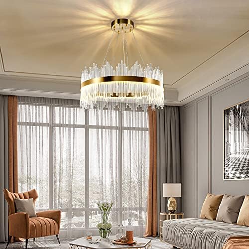AOOCHOK Modern Crystal Chandelier Gold Ceiling Lights, LED Pendant Light Round, Crystal Hanging Lamp for Living Room, Dining Room, Bedroom, Restaurant, ∅60 cm