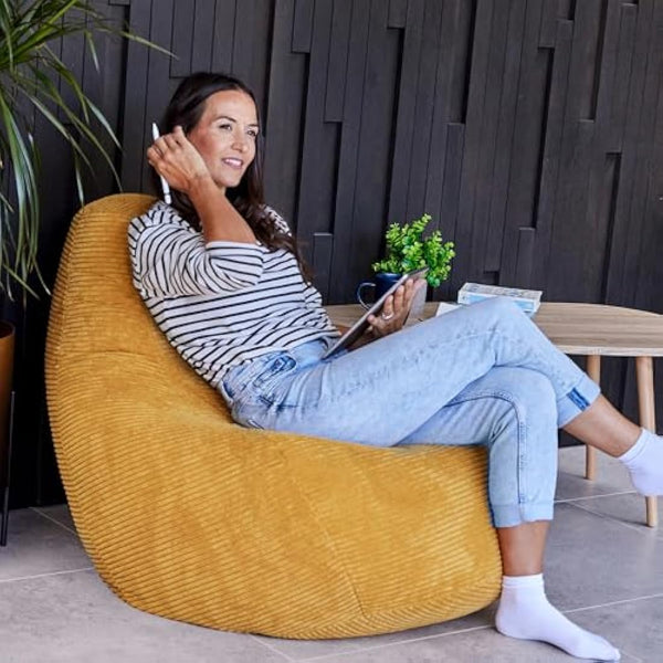 icon Dalton Cord Recliner Bean Bag, Ochre Yellow, Large Adult Bean Bag Chair with Filling Included, Comfy Chair, Living Room Furniture, Bedroom Furniture