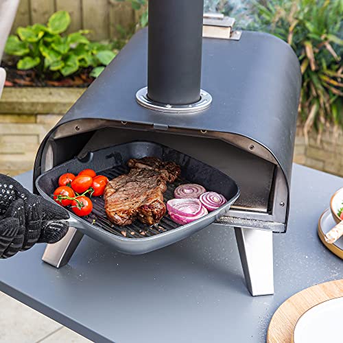 Zanussi ZPO1BPC Outdoor 12 Inch Wood Pellet Portable Wood Fired Pizza Oven with Paddle and Cover in Black, BBQ Oven & Smoker, Stainless Steel Foldable Legs