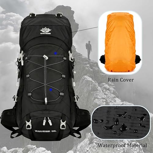 60L Travel Hiking Camping Backpack with Rain Cover, Backpack Water Resistant,Climbing Backpack for Men Women