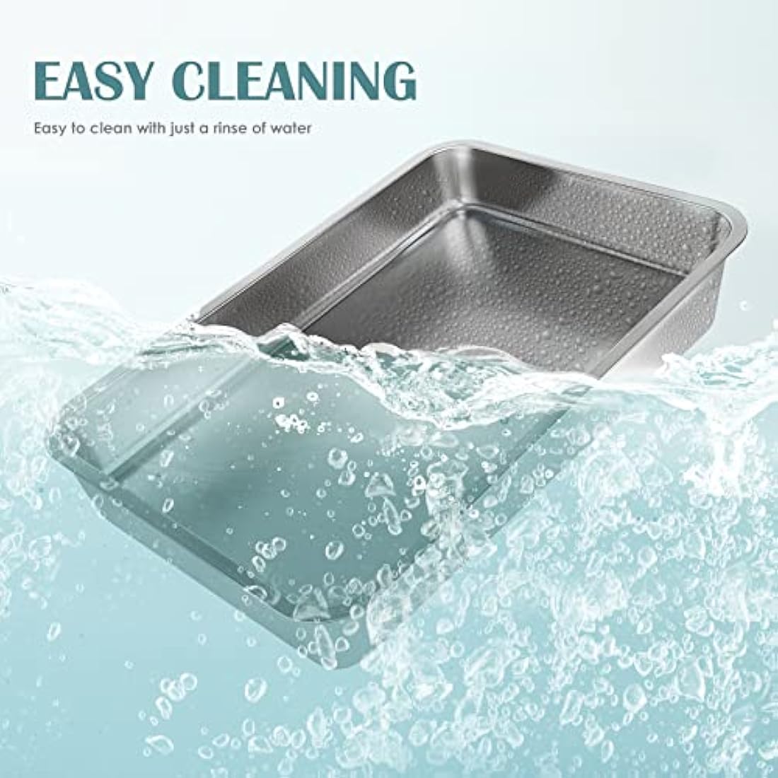 IKITCHEN Stainless Steel Cat Litter Box, Large Metal Litter Pan for Cats Rabbits, Never Absorbs Odors,Stain Free, Rustproof, Non Stick Smooth Surface, Anti-slip Rubber Bottom, 19.5"L x 13.5"W x 4"H