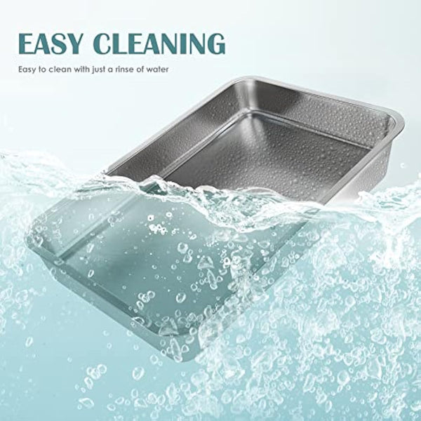 IKITCHEN Stainless Steel Cat Litter Box, Large Metal Litter Pan for Cats Rabbits, Never Absorbs Odors,Stain Free, Rustproof, Non Stick Smooth Surface, Anti-slip Rubber Bottom, 19.5"L x 13.5"W x 4"H