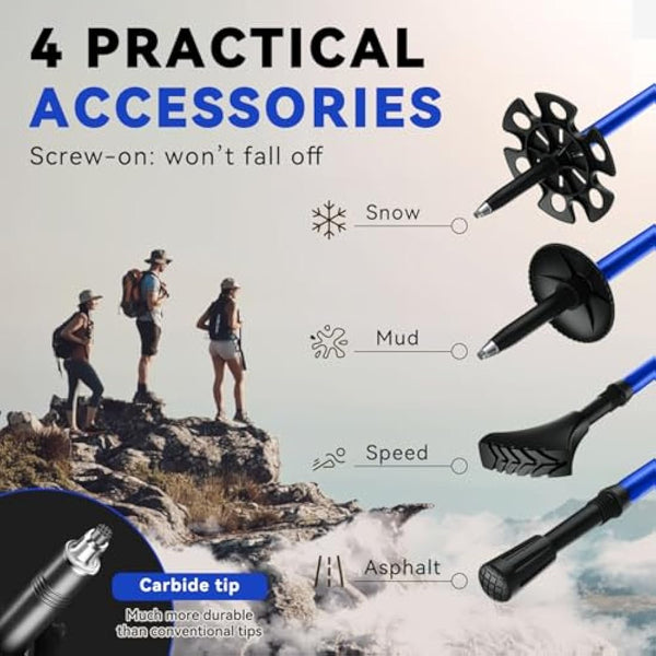 DOBESTS Walking Hiking Poles, 2 Pack Folding Trekking Stick with Quick Lock System, Nordic Walking Sticks for Women and Men, Walking Poles Lightweight Telescopic