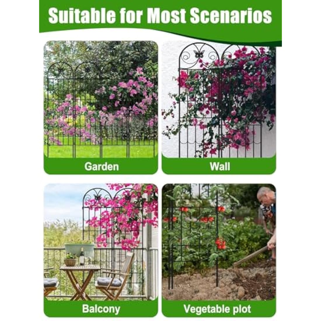 2.2 M Garden Trellis for Climbing Plants, Kalolary 4 Pack Black Garden Climbing Trellises Frame Rustproof Metal Potted Plant Climbing Support for Lawn Backyard Outdoor Flowers Vegetable Fruits Vines