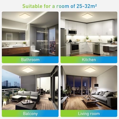 Yafido LED Square Ceiling Light Fitting 48W 4320LM, Natural White 4000K, IP44 Waterproof, 30CM Modern Ultra Bright Lighting Fixture 220V for Bathroom Living Room Kitchen Roof Office