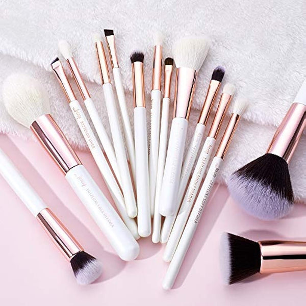 Jessup 15Pcs Professional Foundation Makeup Brushes Set Make up Brush Tools kit Powder Definer Shader Liner Pearl White/Rose Gold T220