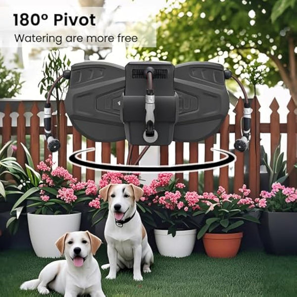 Roywel Auto Reel Garden Hose 40M，Hose Reel Wall Mounted，Auto Rewind, Self-Locking System,180° Pivotal with Multifunction Spray Nozzle