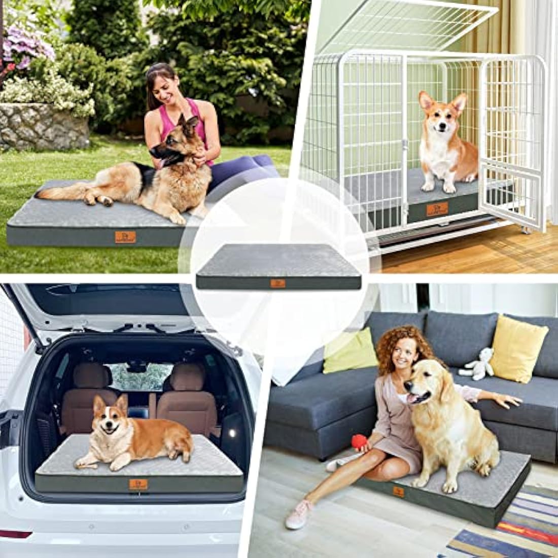 Gzvxuny Orthopedic Dog Bed for Medium, Large and Extra Large Dogs, Dog Bed with Removable Waterproof Cover, Egg Foam and Non-Slip Bottom, Pet Bed Machine Washable, Grey XL(104x74x10cm)