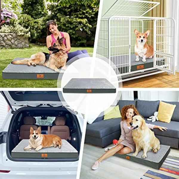 Gzvxuny Orthopedic Dog Bed for Medium, Large and Extra Large Dogs, Dog Bed with Removable Waterproof Cover, Egg Foam and Non-Slip Bottom, Pet Bed Machine Washable, Grey XL(104x74x10cm)