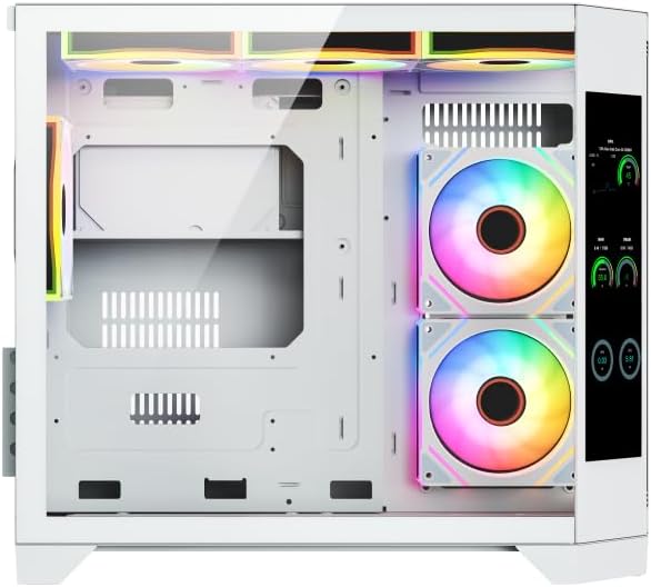 IONZ APEX Vision - PC Gaming Case, M/ATX Mini Tower, Dual Chamber with 6 ARGB PWM Fans - LCD Screen | Supports 240 mm AIO, White