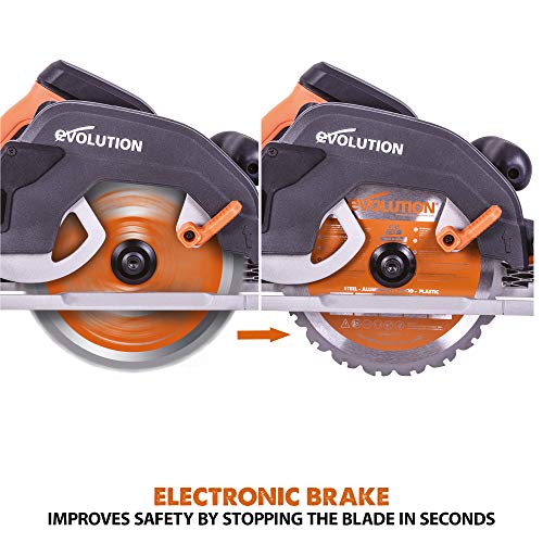 Evolution Power Tools R185CCSX Circular Saw With 1020 mm 3-Piece Track | Multi-Material Blade, Cuts Wood, Metal, Plastic & More | Incl Dust Port Adapter | 185mm (230v)