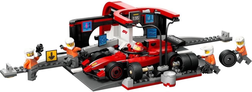 LEGO City F1 Pit Stop & Pit Crew with Ferrari Car Toy - Formula 1 Set incl. a Driver Minifigure, 4 Mechanics, Spare Tyres & Wheel Guns - Building Toys for 6+ Year Old Boys & Girls - 60443
