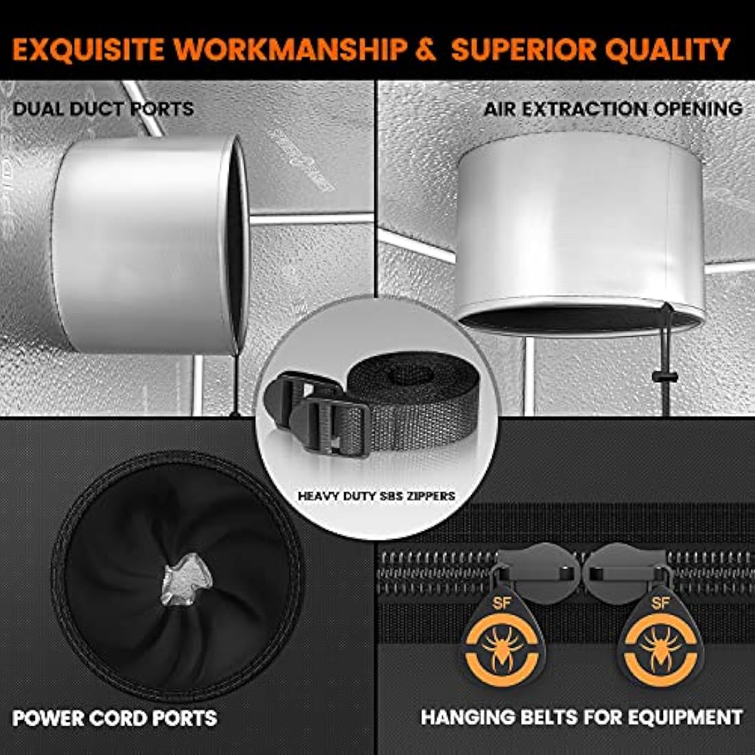 Spider Farmer Grow Tent 120x120x200CM (48"x48"x80"Inches,4'x4' FT) 1680D High Reflective Mylar Hydroponic Double Thicker Grow Tents with Observation Window and Floor Tray for Indoor Plant Growing