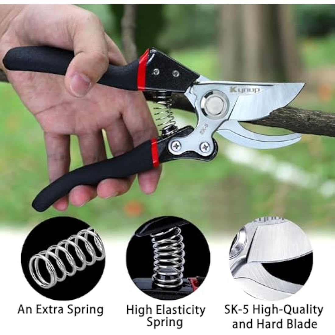 Kynup Secateurs Pruning Scissors, Gardening Pruning Shears, Garden Scissors, Hedge & Garden Shears, Clippers for Plants, Gardening, Trimming, Garden Tool(Black)