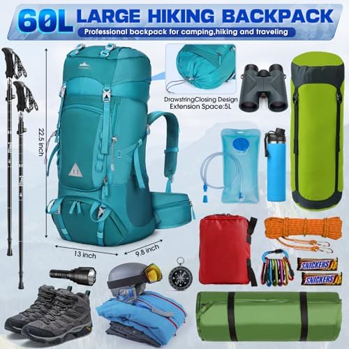 IGOLUMON 60L Hiking Backpack with Rain Cover Waterproof Large Camping Rucksack Backpacking Backpack Lightweight Trekking Walking Backpack Travel Rucksack for Outdoor Sports