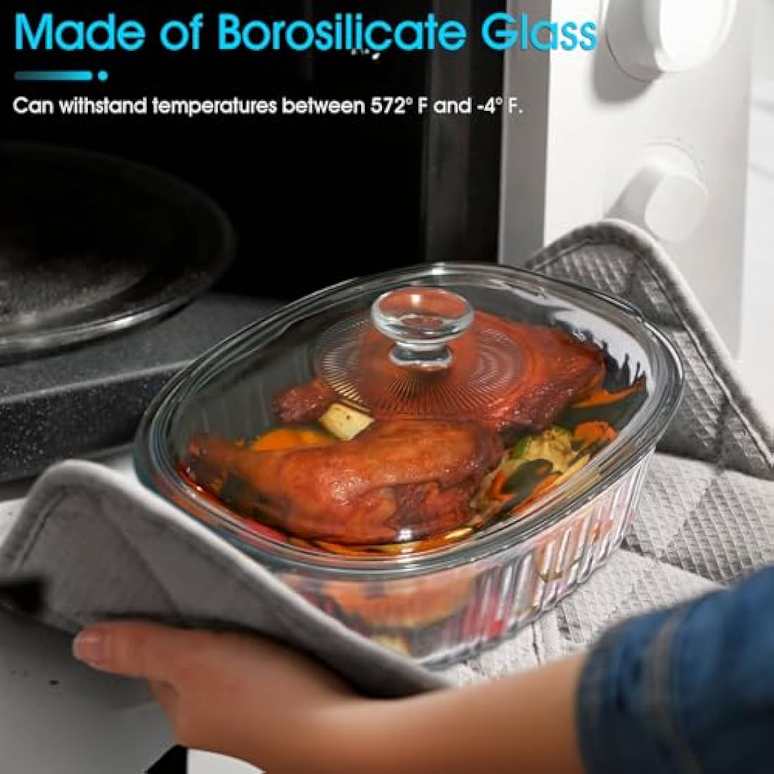 NUTRIUPS 3L Oval Glass Casserole Dish with Lid, Borosilicate Glass, Large Oval Casserole Dish for Oven, Oven Proof Dishes with Lids(31×21.5×13cm）