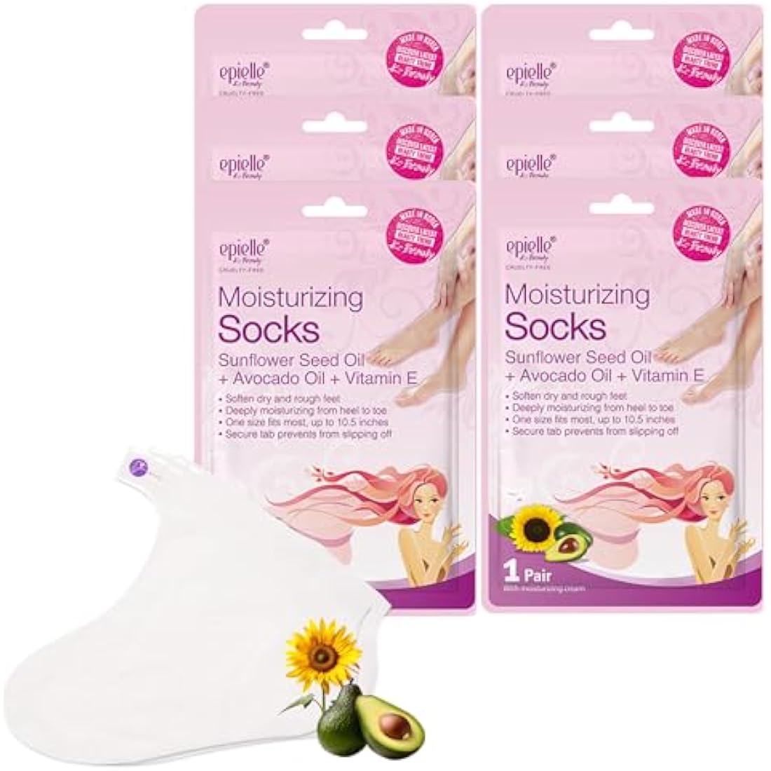 Epielle Moisturizing Foot Masks, 6 Pairs Socks for Dry Feet & Cracked Heels, Relieve and Soften Skin with Sunflower Seed Oil + Avocado Oil + Vitamin E, Korean Skin Care, Foot Spa Gifts for Women