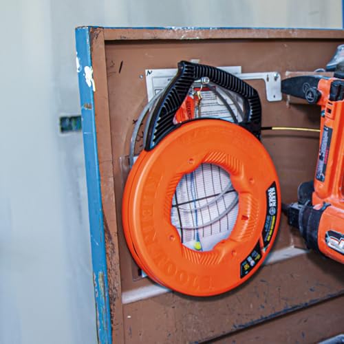 KLEIN TOOLS 56382 Fish Tape, Multi-Groove Fiberglass Wire Puller with Nylon Tip, Optimized Housing and Handle,Orange/Black, 15 m