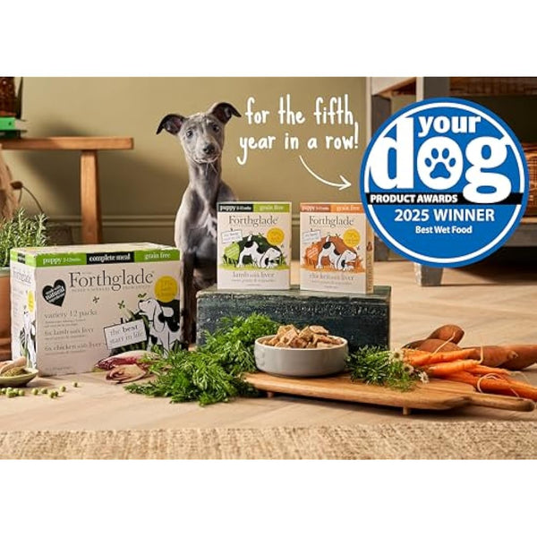 Forthglade Wet Puppy Food Variety Pack (12 x 395g Trays) - Grain Free & Hypoallergenic Dog Food, Lamb with Liver and Chicken with Liver, Complete Meals for Puppies 2-12 Months
