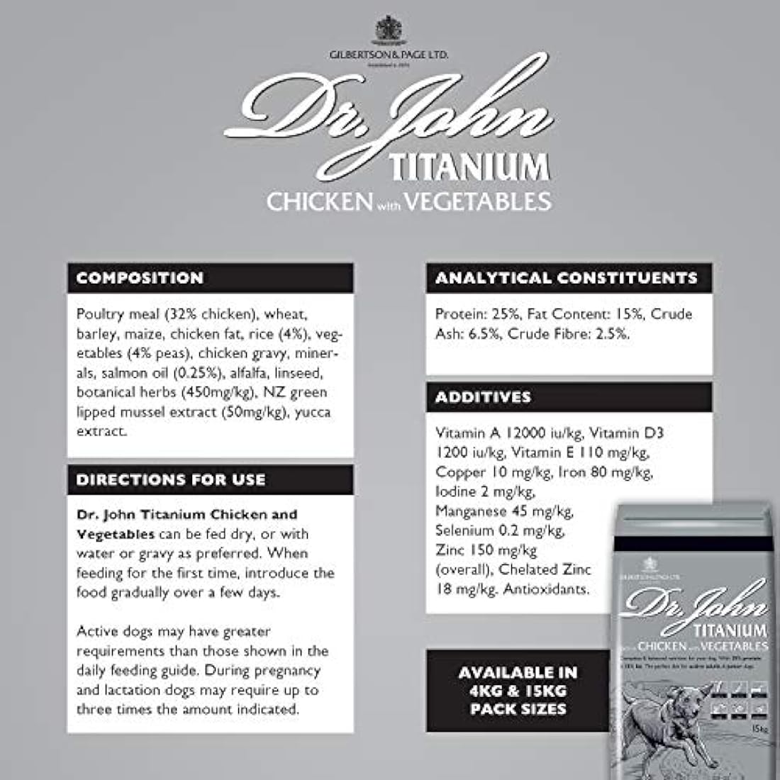 Dr. John Titanium Complete Dry Dog Food 15kg - Chicken, Vegetables and New Zealand Green-Lipped Mussel - Complete Nutrition for Active Adult and Junior Dogs