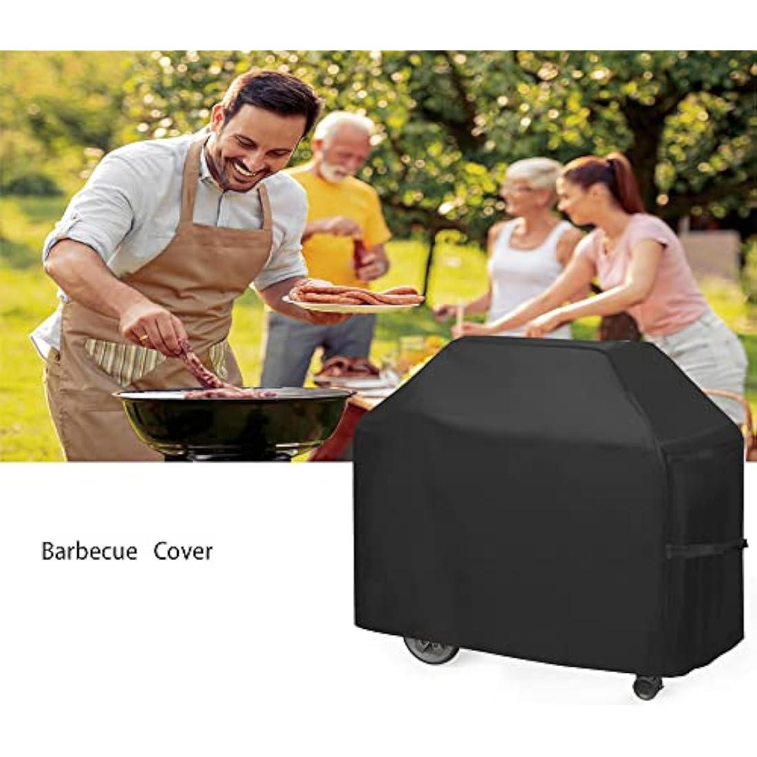BBQ Cover Heavy Duty Large Waterproof, 3-4 Burner Gas BBQ Covers, Outdoor Barbecue Grill Cover PVC Coating Dust Protection, UV Protection with Storage Bag(145 x 61 x 117CM)