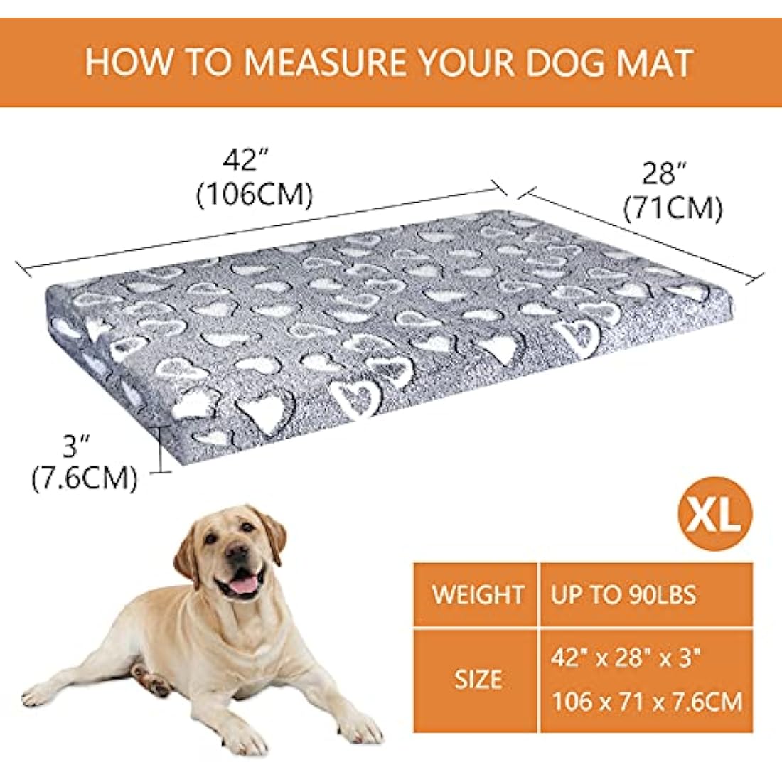 VANKEAN Dog Bed Mat Reversible(Warm & Soft), Stylish Pet Bed Mattress for Dog Crate, Water Proof Linings, Removable Machine Washable Cover, Pet Bed for Small to XX-Large Dogs, Light Grey