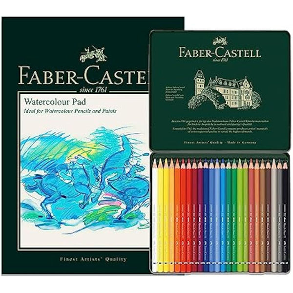 Faber-Castell A4 Watercolour Pad & Tin Of 24 Albrecht Dürer Watercolour Pencils - Art Set For Adult Colouring Books, Craft Supplies, Drawing, Sketching, Lightfast Pencils, Schools, Home, College…