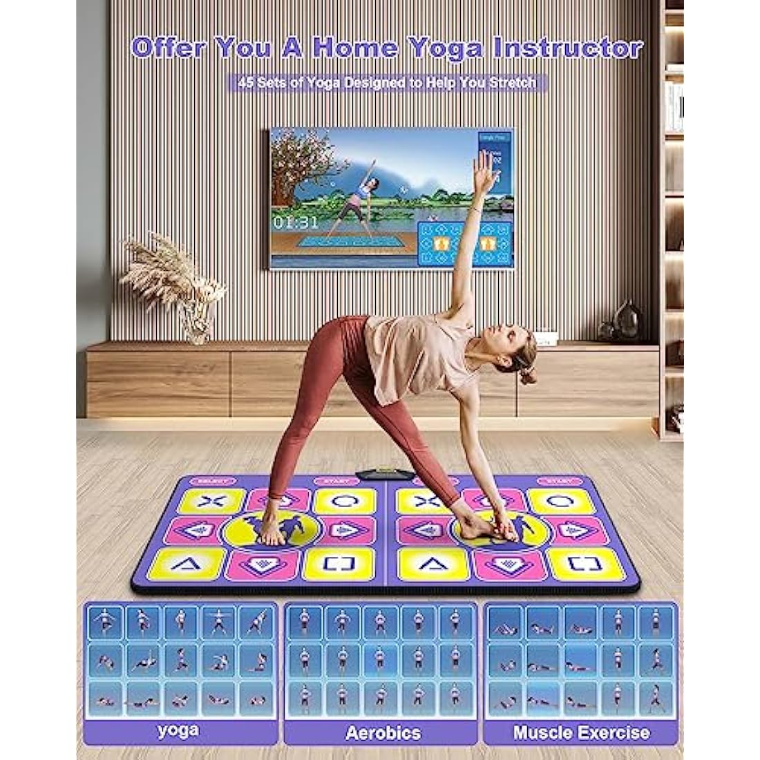 Acelufly Flannel Dance Mat for TV with Camera, Double Dance Mat with Wireless Controller, Non-Slip Dance Pad for Kids Adults, Gifts for Girls Boys